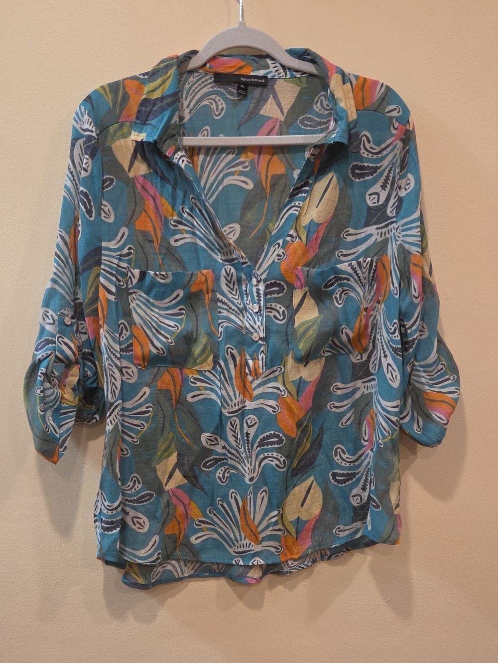 Harve Benard Teal Floral Button-Front Tunic with Multicolor Accents